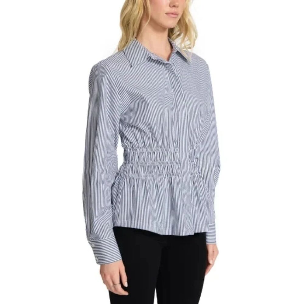 NWT Steve Madden Women's Smock Waist Button Up Shirt, Multi, XL